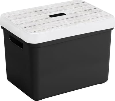 Sunware Opbergbox - zwart - 18L - kunststof - met houtkleur deksel - 35 x 25 x 24 cm