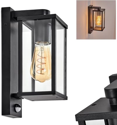 Moderne Zwarte Buitenwandlamp met Bewegingsmelder - IP44 - E27 Fitting