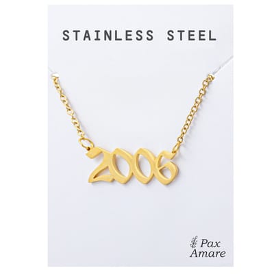 Jaartal 2006 Ketting Goudkleurig - Stainless Steel - Sieraad op Cadeau Kaartje - Jaar Hanger - Pax Amare