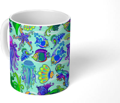 Mok - Koffiemok - Dieren - Regenboog - Vissen - Patronen - Mokken - 350 ML - Beker - Koffiemokken - Theemok