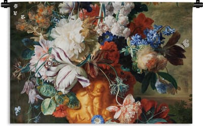 Wandkleed - Wanddoek - Kunst - Oude meesters - Boeket bloemen in een urn - 180x120 cm - Wandtapijt