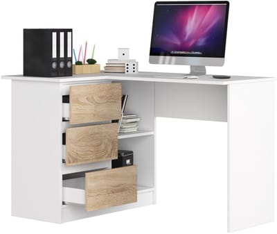 Hoekbureau Links B16 / Computerbureau / Computer Tafel / Bureautafel Rechts / Wit - Sonoma Eik / 124 x 77 x 85 cm