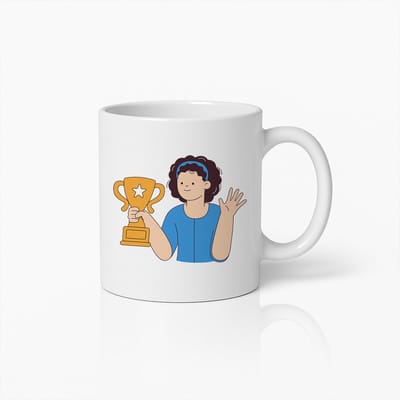 Overwinningsmok – Schattig Meisje met Trofee Cartoon Koffiekop voor Prestaties