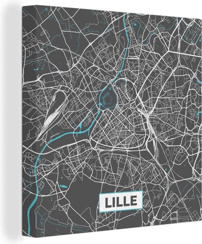 Canvas Schilderij Lille - Frankrijk - Plattegrond - Kaart - Stadskaart - 20x20 cm - Wanddecoratie