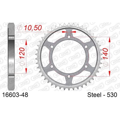 Stalen tandwiel Afam 530 48 dents