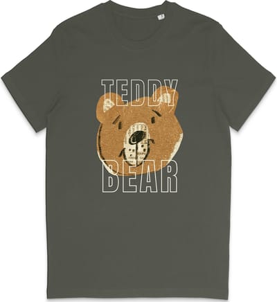 T Shirt Dames Heren - Grappige Teddy Beer Print Opdruk - Khaki - XS