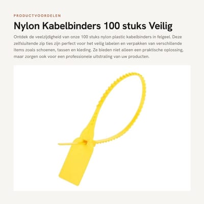 Dailygoods- Kabelbinder 100 Stuks - Nylon - Zelfsluitend - Veilig - Duurzaam - Temperatuur- en corrosiebestendig - 330 mm lengte - Binders