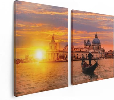 Artaza Canvas Schilderij Tweeluik Gondel in Venetië voor het Basiliek - 120x80 cm - Wanddecoratie Woonkamer - Schilderijen - Muurdecoratie