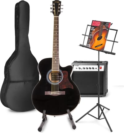 Elektrisch akoestische gitaar - MAX ShowKit gitaarset 4/4 - Met o.a 40W gitaar versterker, gitaar standaard, muziekstandaard en gitaar stemapparaat - Zwart