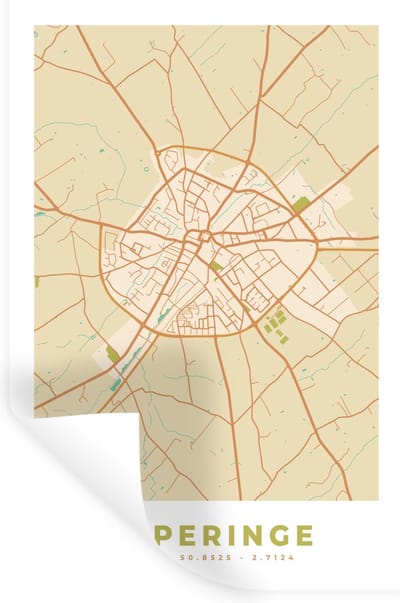 Muurstickers - Sticker Folie - Vintage - Kaart - Plattegrond - Poperinge - Stadskaart - 20x30 cm - Plakfolie - Muurstickers Kinderkamer - Zelfklevend Behang - Zelfklevend behangpapier - Stickerfolie