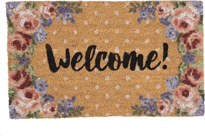 Clayre & Eef Deurmat 75x45 cm Bruin Kokosvezel Pvc Rechthoek Bloemen Welcome Kokosmat