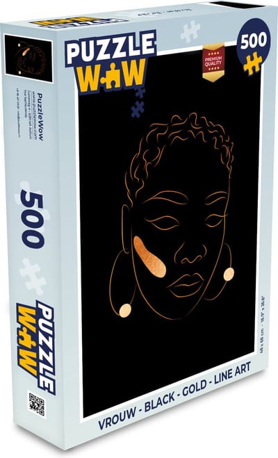 Puzzel Vrouw - Black - Gold - Line art - Legpuzzel - Puzzel 500 stukjes