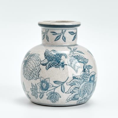 Vintage Blauw-Witte Vaasje van 16 cm | Keramische Chinoiserie Bloemenvaas | Retro Porseleinen Decoratie voor Tafel, Woonkamer en Badkamer