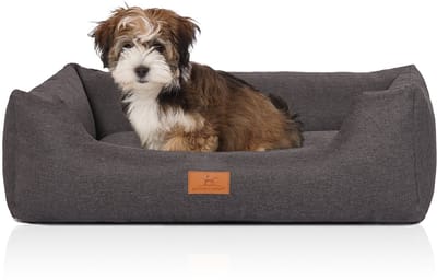Knuffelwuff Hondenbed Lotte van velours met fijn handgeweven karakter M-L 85 x 63cm grijs