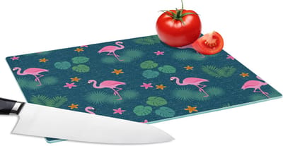 Glazen Snijplank - 28x20 - Flamingo - Planten - Patroon - Snijplanken Glas