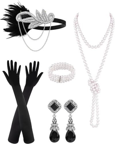 6 Stuks Flapper Accessoires voor Vrouwen, Great Gatsby Kostuum en Mode uit de Jaren 20, Perfect voor Feestjes en Thema-avonden