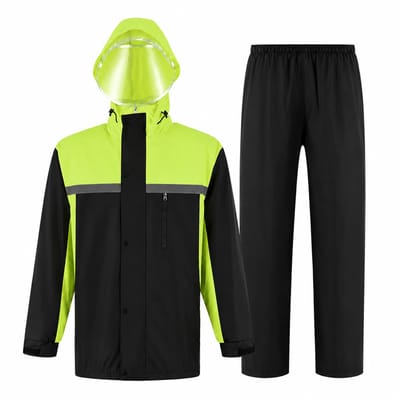 Regenjas - Regen- en sneeuwjas - Unisex - 2-Delig Regenpak - Waterdicht & Ademend - Met Reflecterende Strepen - Afneembare Capuchon + Doorzichtig Vizier - Voor Motor/Fiets/Buitenwerk - Uniseks - Groen+Zwart - XL (Valt Klein) - 1 Set