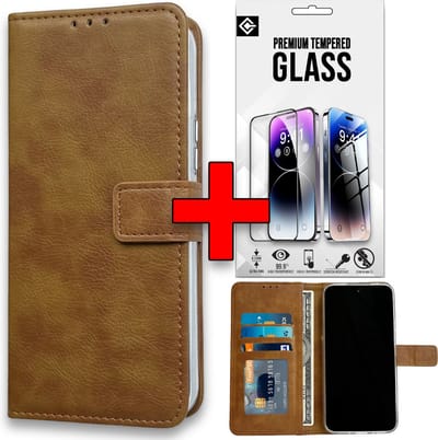 Casemania Hoesje Geschikt voor Oppo Reno 11F - Reno 11 F - Bruin & Glazen Screenprotector - Portemonnee Book Case - Kaarthouder & Magneetlipje