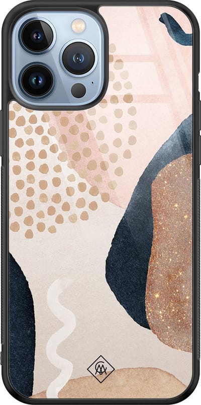 Casimoda® hoesje - Geschikt voor iPhone 13 Pro Max - Abstract Dots - Luxe Hard Case Zwart - Backcover telefoonhoesje - Bruin/beige