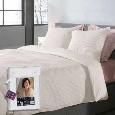 Wafel Dekbedovertrek – LitaLente Crème – 100% Katoen – 140x220 cm – Luxe & Ademend – Inclusief 1 Kussenslopen 60x70 cm – Hotelkwaliteit – Krimpvrij & Duurzaam – Geschikt voor Dekbed 140x220 cm