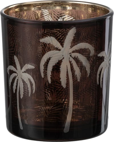 J-Line windlicht Palmboom - glas - bruin - small - 6 stuks