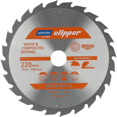 Norton Clipper Hout en Composiet - Zaagblad ATB Ripping - 220mm - 24 tanden - Voor Cirkelzagen en Afkortzagen
