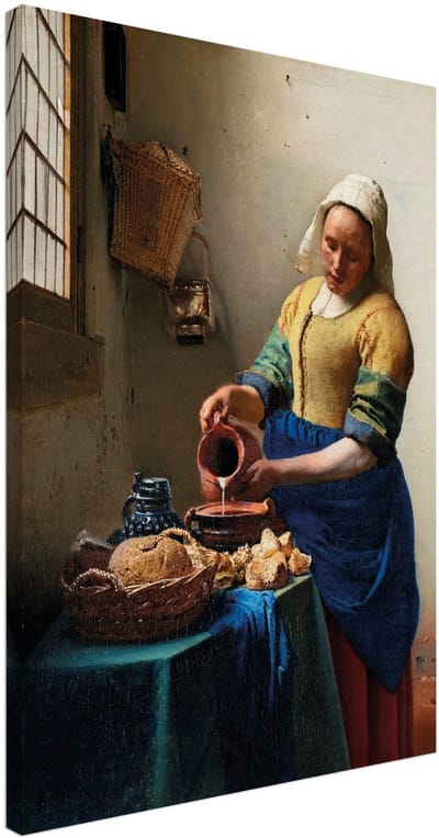 Canvas Schilderij - Johannes Vermeer – Het melkmeisje 50x70 cm - Kunst Wanddecoratie Woonkamer & Slaapkamer