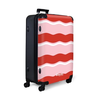 NoBoringSuitcases.com® - Koffer groot - Reiskoffer lichtgewicht - Golvende strepen in rood en roze - Rolkoffer met 4 wielen - Grote trolley XL - 98 liter bagage