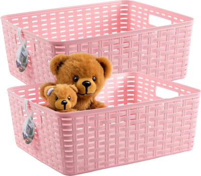 Plasticforte Opbergmand - 4x - Kastmand - rotan kunststof - roze - 12 Liter - 30 x 37 x 13 cm