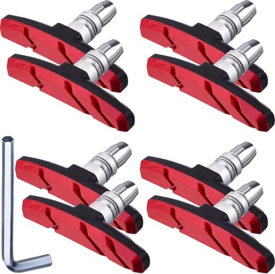 8 stuks fietsremblokken - Mountainbike remblokken - 70 mm - Met zeskantmoer en sluitring - Antislip en geluidsarm - Geschikt voor cruisers, mountainbikes en andere universele V-type remblokken - Inclusief sleutel - rood