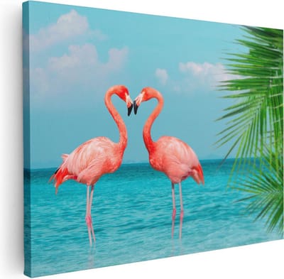 Artaza Canvas Schilderij Flamingo - 40x30 cm - Klein - Muurdecoratie Kust - Wanddecoratie Woonkamer - Kamer Accessoires Tropisch