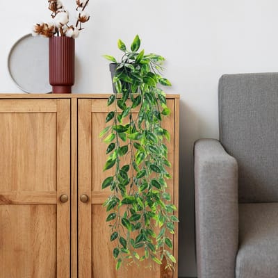Famanu - 1 Pak Kunstplanten Hangende Kleine Kunstplanten Kunstmatige Erwten Planten Binnen Voor Aesthetisch Woonkamer Kantoor Plank Decoratie