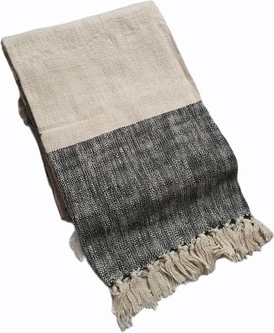 Plaid Katoen Picknickkleed Zwart met franjes Strandlaken 180x125cm