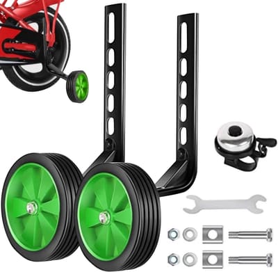 Zijwieltjes Fiets - Oefenwielen Kinderfiets - Leren Fietsen - Verstelbaar Universeel - 12-20 Inch - Groen