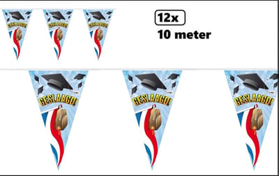 12x Vlaggenlijn Geslaagd 10 meter - Diploma examen geslaagde afstudeer vlaglijn hoera
