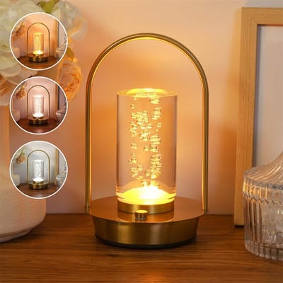 Ynkkvre -Draadloze Tafellamp LED – Oplaadbaar via USB-C – 3 Kleurtemperaturen & Dimbaar – Touch Bediening – Oogvriendelijk Licht – Gouden Druppel Design voor Nachtkastje, Bureau en Woonkamer