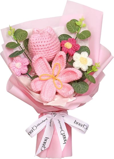 Handgemaakte Roze Tulpen Boeket van Gehaakte Bloemen - Nepp bloemen voor Verjaardag, Bruiloft en Thuisdecoratie