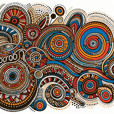 Doodle aboriginal schilderij | Mindful melding van culturen: verstrengelde lijnen en symbolen prikkelen zintuigen | Kunst - 60x60 centimeter op Canvas | Foto op Canvas