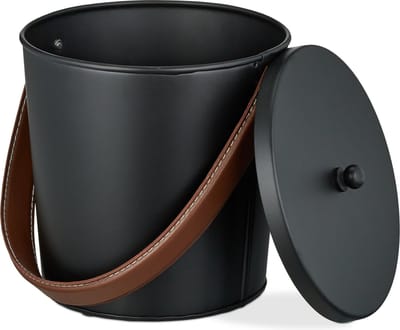 kolenemmer met deksel - 4,5 liter - lederen handvat - metaal - open haard - bbq