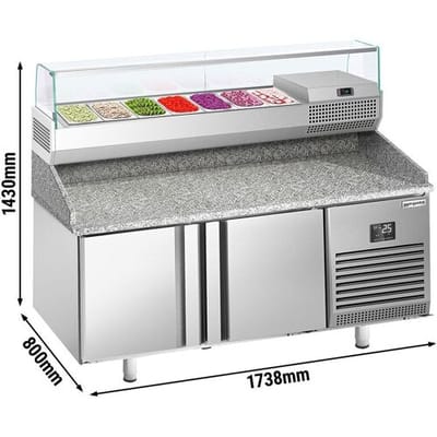 GGM Gastro Pizzakühltisch Premium PLUS - 1783x800mm - mit 2 Türen - inkl. Kühlaufsatzvitrine - 7x GN 1/4 Zilver