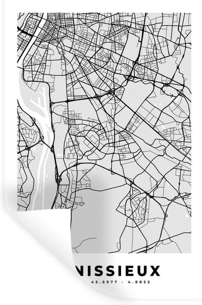 Muurstickers - Sticker Folie - Vénissieux - Plattegrond - Frankrijk - Kaart - Stadskaart - 20x30 cm - Plakfolie - Muurstickers Kinderkamer - Zelfklevend Behang - Zelfklevend behangpapier - Stickerfolie