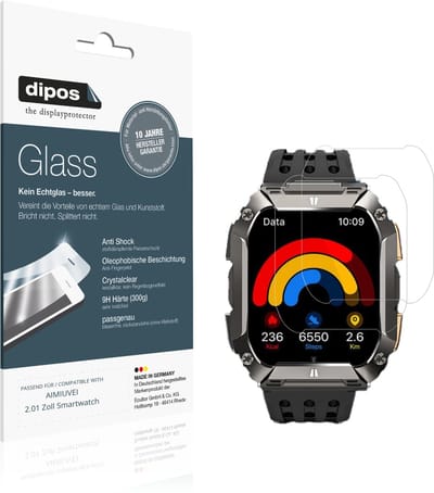 dipos – 2x Pantserfolie geschikt voor AIMIUVEI 2.01 Zoll Smartwatch | 9H Screenprotector