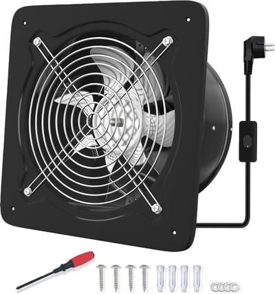 Afzuigventilator 200 mm – Badkamer Ventilator 980 m³/u met Terugslagklep – Stille Wandventilator voor Badkamer, Keuken, Garage & Kelder – Krachtige Luchtafvoer Zwart