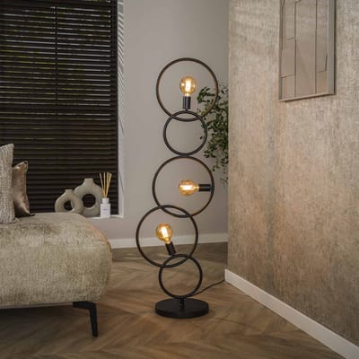 PS-Collection Vloerlamp Loop 3L - Zwart - Metaal - 44x30x140 cm - vloerlampen woonkamer, staanlamp, vloerlamp zwart, vloerlamp industrieel, vloer lamp, staande lampen woonkamer, staande lampen, staande lamp industrieel