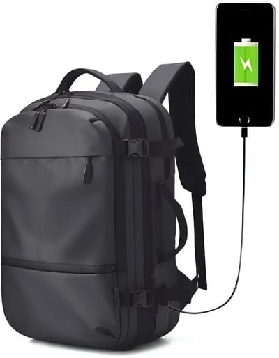 CarryQuest® - Heren Reistas Rugzak - 17 Inch Laptop + USB Oplaadpoort - Uitbreidbare Capaciteit - Waterafstotend - Schooltas- Wandelrugzak - Grijs