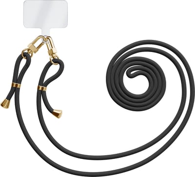 Casimoda® - Universeel telefoonkoord met dubbele sluiting - Telefoonketting - Phone cord - Verstelbaar koord voor telefoon - Zwart, Goud