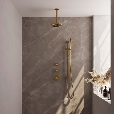 Brauer Gold Carving Thermostatische Regendoucheset Inbouw - Hoofddouche 20 cm - Handdouche Staaf - Doucheslang - Geintegreerde Glijstang - Geborsteld Goud
