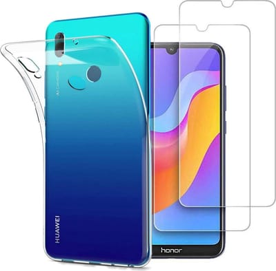 Silicone hoesje transparant met 2 Pack Tempered glas Screen Protector Geschikt voor : Huawei Y7 2019
