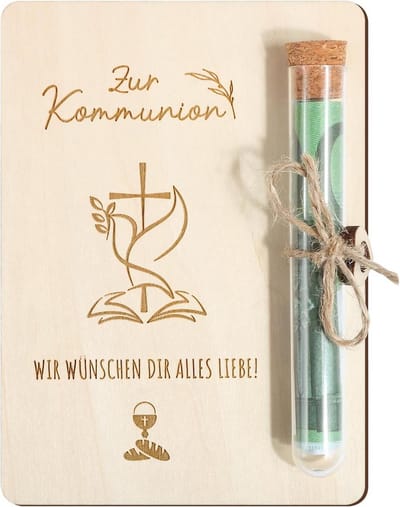 Houten Geldgeschenk Verpakking Communie met Reageerbuisjes - Origineel Cadeau Jongen Meisje