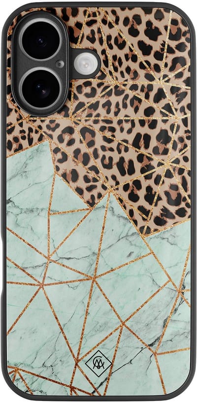 Casimoda® hoesje - Geschikt voor iPhone 17 - Luipaard Marmer Mint - Luxe Hard Case Zwart - Backcover telefoonhoesje - Mint